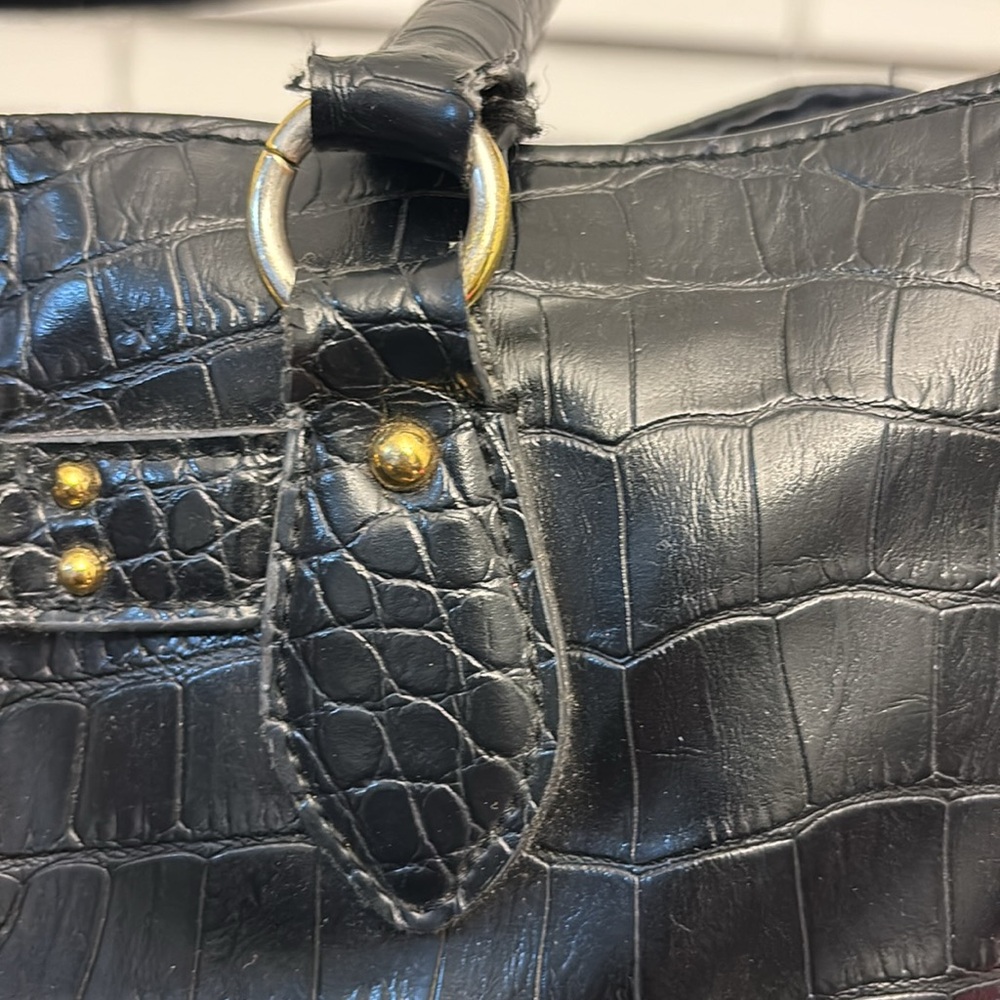 Tommy Hilfiger Black Crocodile-Embossed Open Tote Bag Gold Hardware - Picture 9 of 10